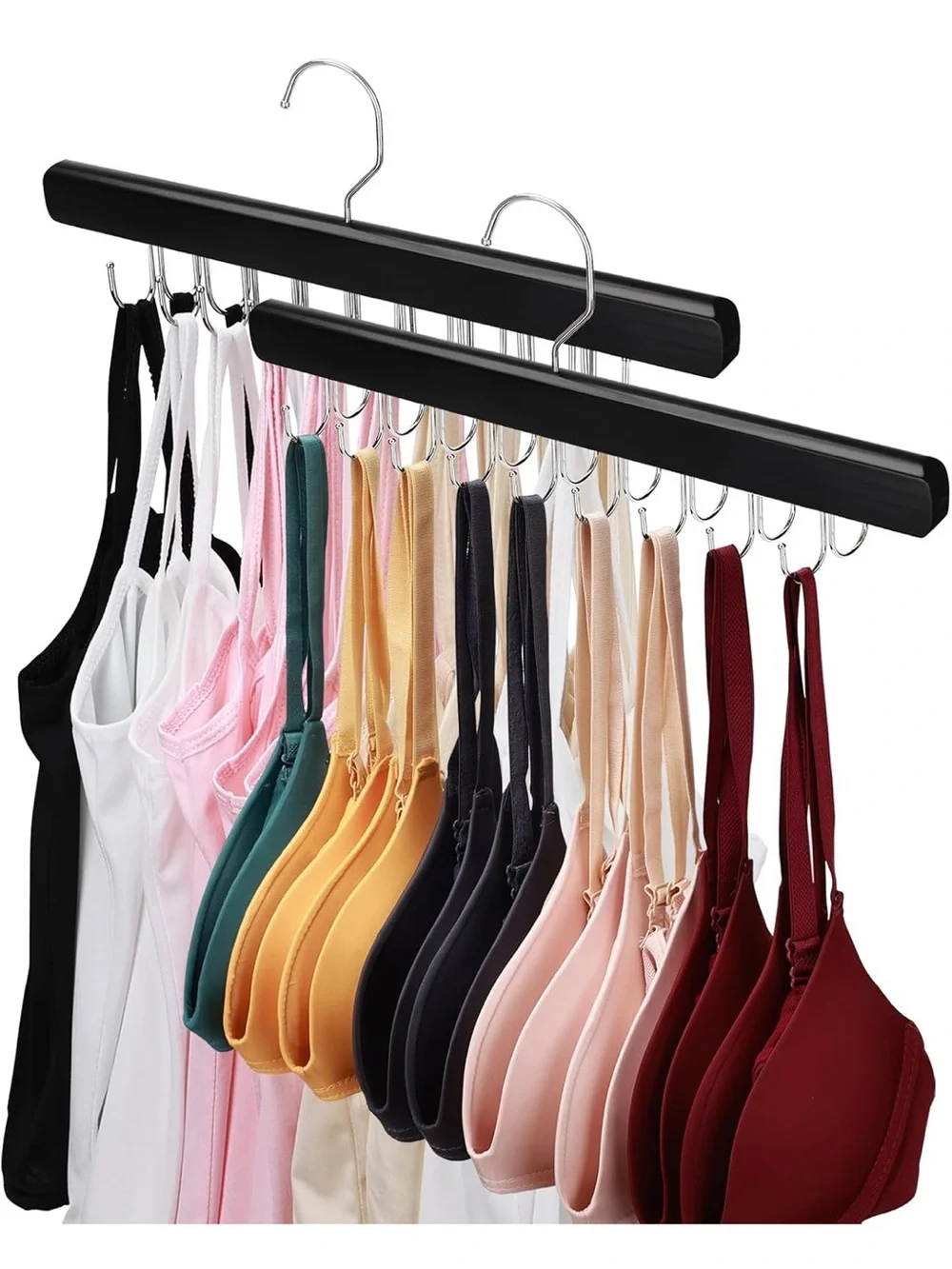 NWT Two Wooden Hangers with 18 Foldable Hooks each, 360° Rotating Design